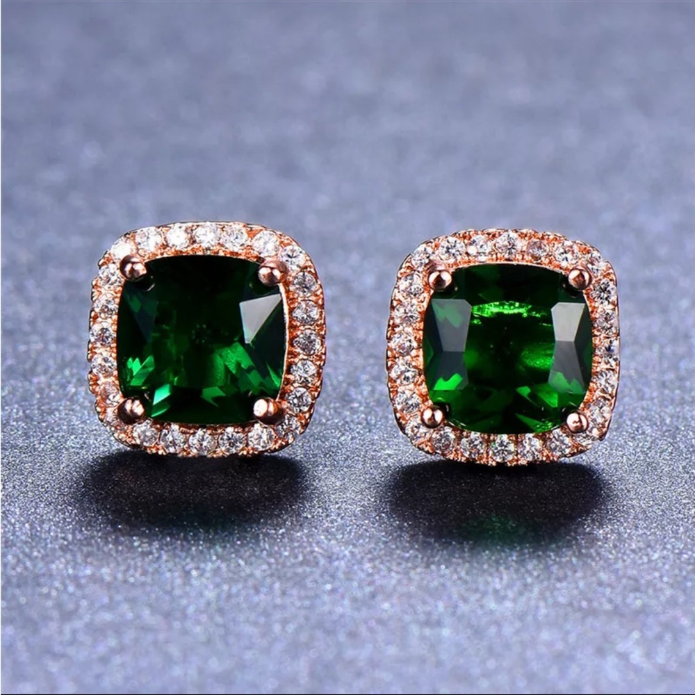 New Rose Gold Plated Emerald Earrings - Picture 3 of 4